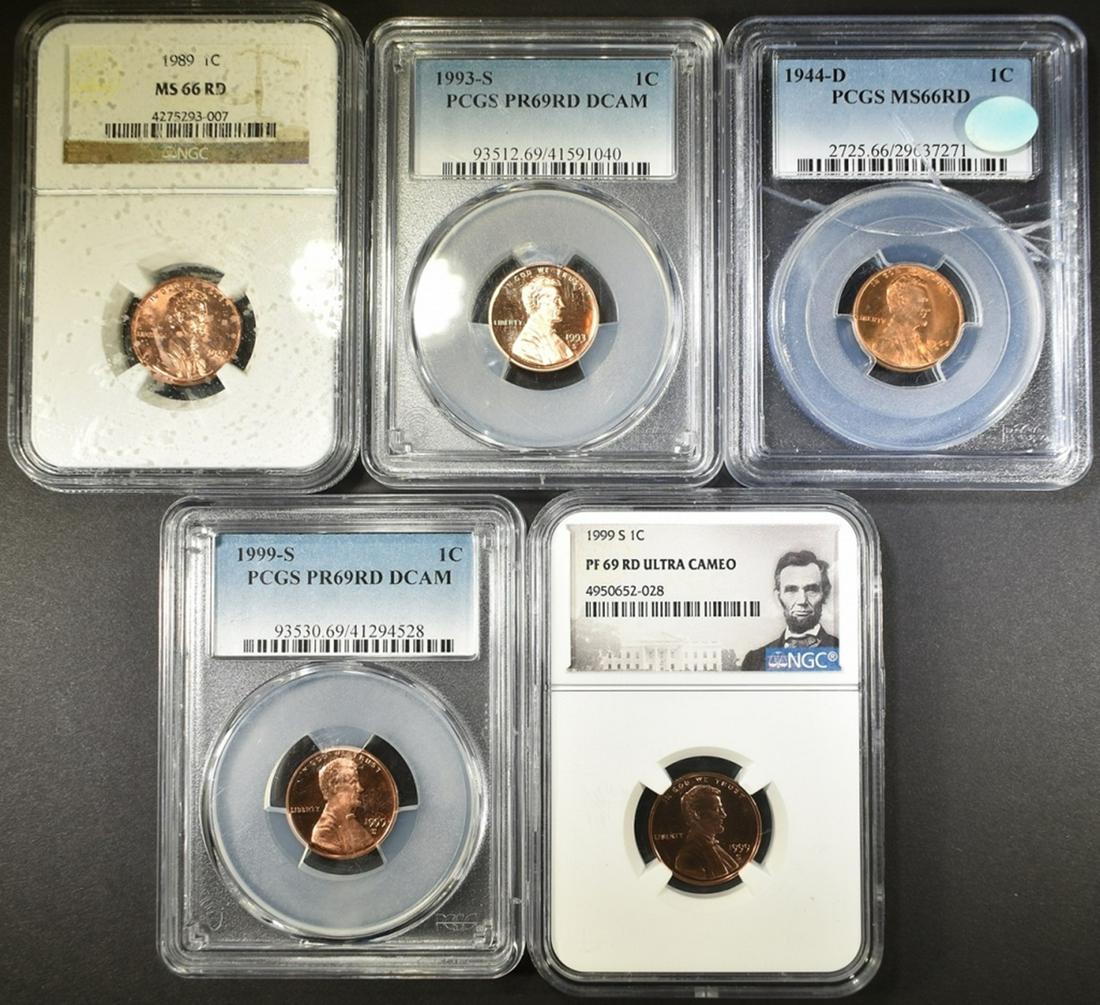 LOT OF 5 GRADED LINCOLN CENTS: (1 of 2)