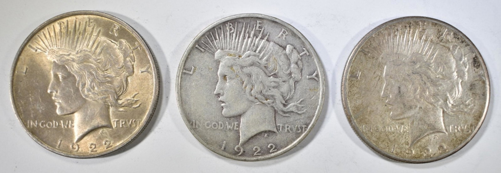 1922-P-D-S PEACE DOLLARS: TOP RATED AUCTION HOUSE ESTIMATE $110 - $130.