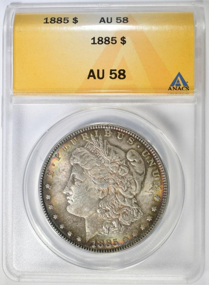 1885 MORGAN DOLLAR ANACS AU-58: WEEKLY COIN & CURRENCY AUCTIONS ESTIMATE $60 - $70.