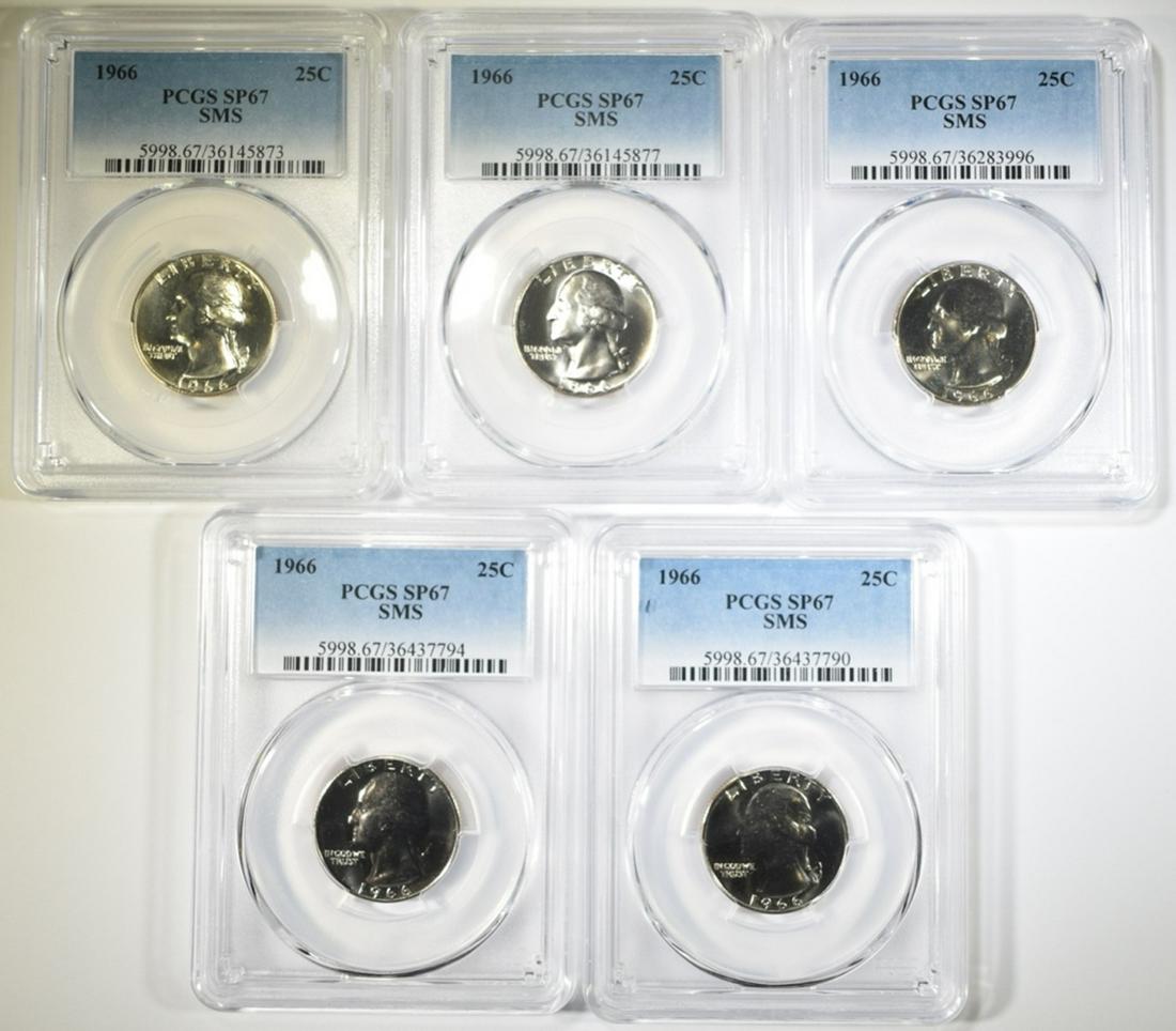 5-1966 SMS WASHINGTON QUARTERS PCGS SP-67: LEADERS IN ON-LINE AUCTIONS ESTIMATE $125 - $150.
