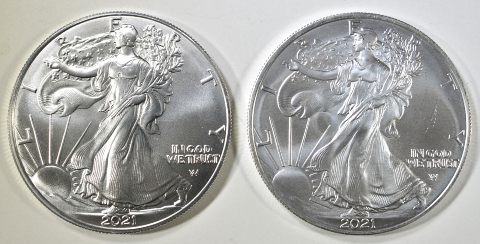 (2) 2021 T-2 UNC AMERICAN SILVER EAGLES (1 of 2)