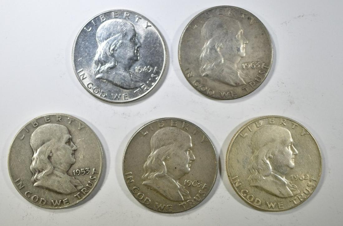 LOT OF 5 FRANKLIN HALF DOLLARS: (1 of 2)