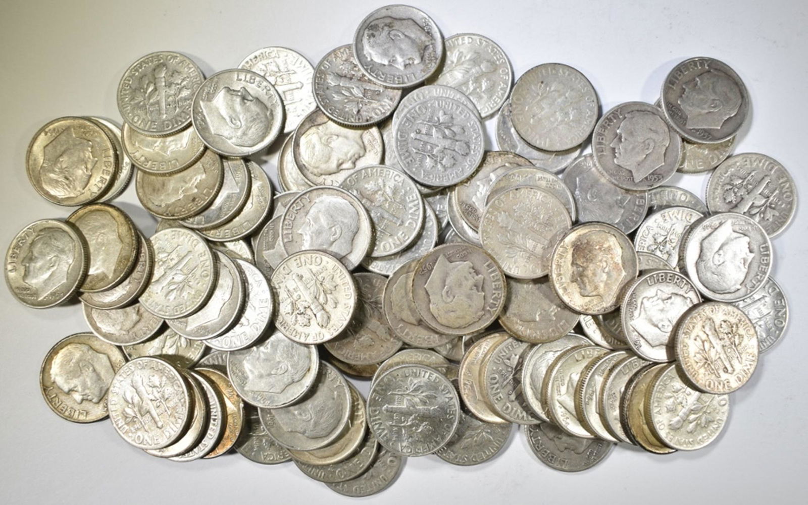 100-CIRC 90% SILVER ROOSEVELT DIMES (1 of 2)