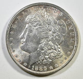 1886 MORGAN DOLLAR CH BU: CHECK OUT OUR UPCOMING AUCTIONS ESTIMATE $75 - $100.