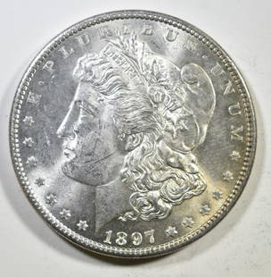 1897 MORGAN DOLLAR CH BU: LEADERS IN ON-LINE AUCTIONS ESTIMATE $100 - $130.