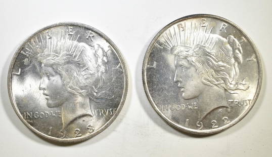 1922 & 23 PEACE DOLLARS CH BU: TOP RATED AUCTION HOUSE ESTIMATE $120 - $150.