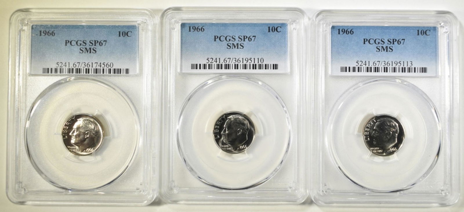 3- 1966 SMS ROOSEVELT DIMES, PCGS SP-67 (1 of 2)