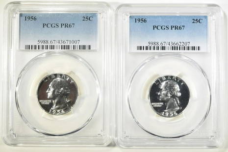 2 1956 WASHINGTON QUARTERS PCGS PR 67: BID WITH SILVER CITY AUCTIONS ESTIMATE $90 - $120.