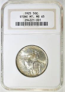 1925 STONE MOUNTAIN COMMEM HALF DOLLAR NGC MS-65: LEADERS IN ON-LINE AUCTIONS ESTIMATE $200 - $250.