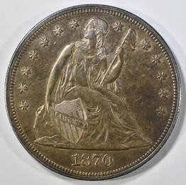 1870-CC SEATED LIBERTY DOLLAR AU/BU