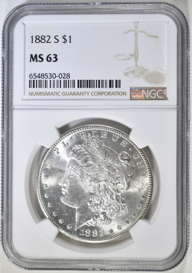 1882-S MORGAN DOLLAR NGC MS-63: LEADERS IN ONLINE AUCTIONS. ESTIMATE $100 - $125.