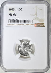 1945-S MERCURY DIME NGC MS 66: CHECK OUT OUR UPCOMING AUCTIONS ESTIMATE $75 - $100.