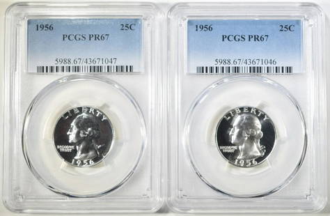 2 1956 WASHINGTON QUARTERS PCGS PR 67: WEEKLY COIN & CURRENCY AUCTIONS ESTIMATE $100 - $150.