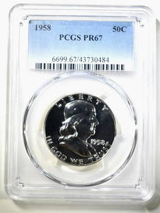 1958 FRANKLIN HALF DOLLAR PCGS PR 67: WEEKLY COIN & CURRENCY AUCTIONS ESTIMATE $75 - $100.