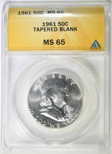 1961 FRANKLIN HALF DOLLAR TAPERED BLANK NGC MS 65: WEEKLY COIN & CURRENCY AUCTIONS ESTIMATE $60 - $80.