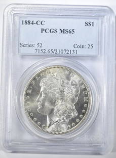 1884-CC MORGAN DOLLAR PCGS MS-65: TOP RATED AUCTION HOUSE ESTIMATE $600 - $700.