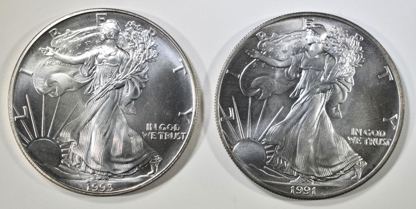 1991 & 93 UNC AMERICAN SILVER EAGLES (1 of 2)