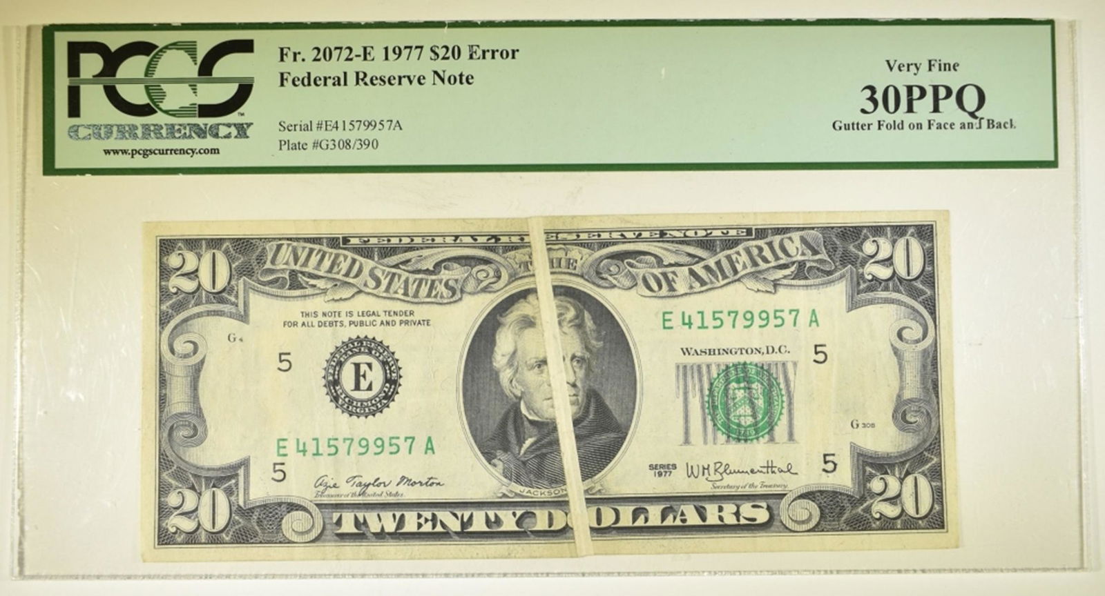 1977 $20 FRN GUTTER FOLD ERROR PCGS 30 PPQ (1 of 2)