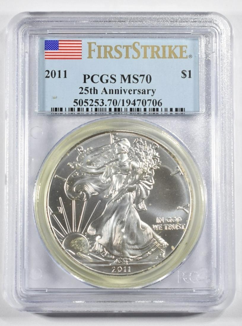 2011 SILVER EAGLE PCGS MS-70 1st STRIKE 25th ANNIV (1 of 4)