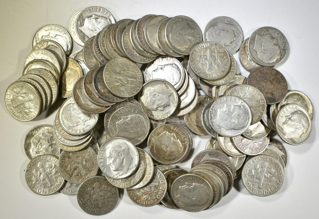 100-MIXED DATE 90% SILVER ROOSEVELT DIMES (1 of 2)