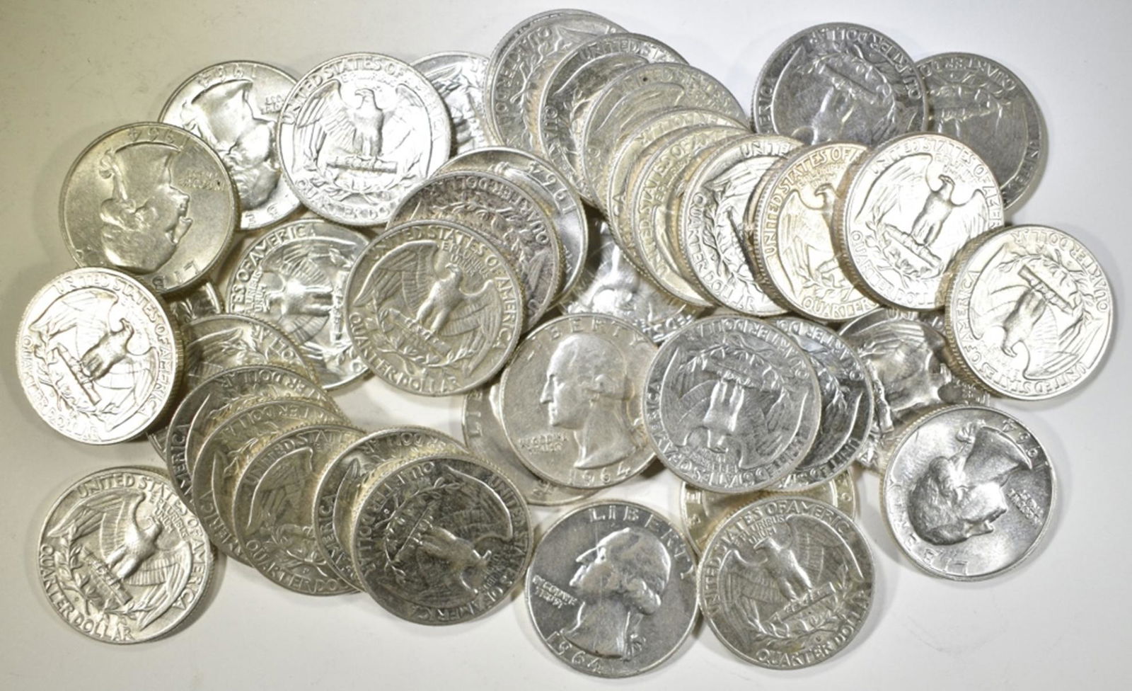 40-MIXED DATE CIRC 90% SILVER WASHINGTON QUARTERS (1 of 2)