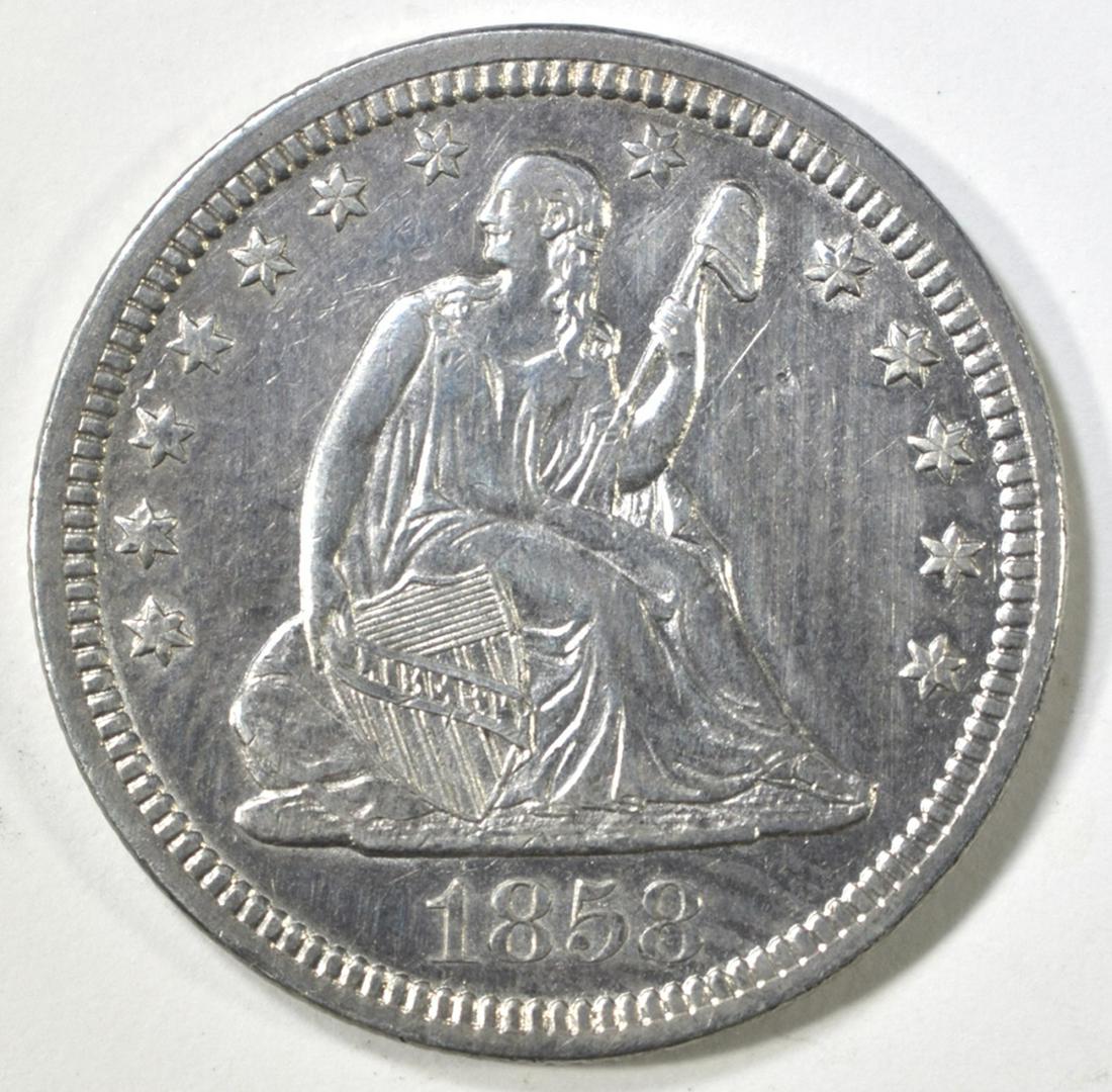 1858 SEATED LIBERTY QUARTER AU/BU (1 of 2)