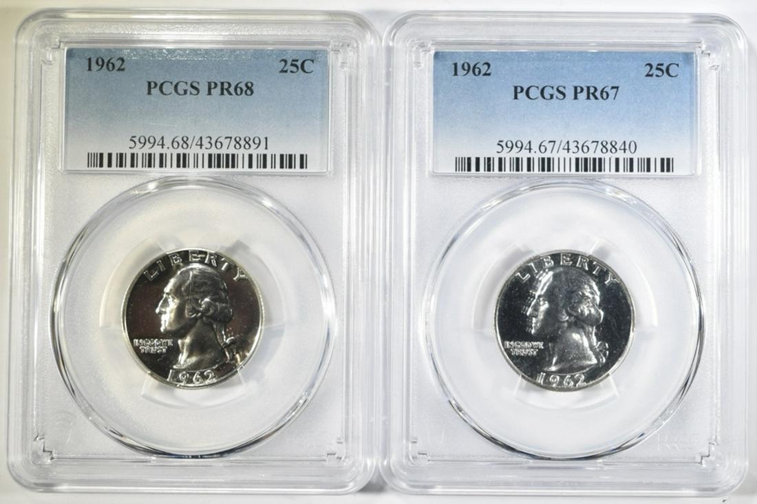 2 1962 WASHINGTON QTRS PCGS, PR-67 & PR-68 (1 of 2)