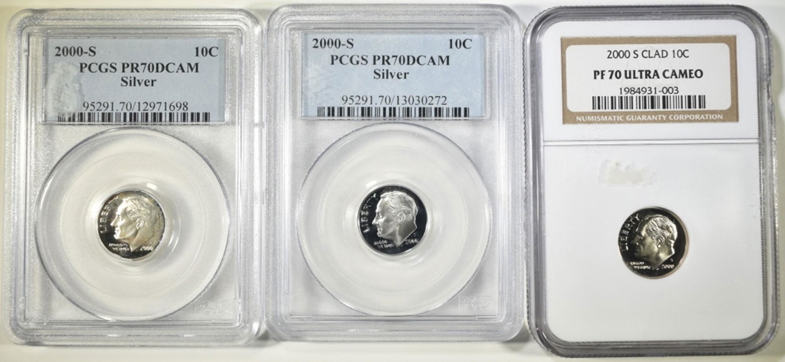 3 GRADED 2000-S ROOSEVELT DIMES: (1 of 2)