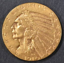 1910 GOLD $5 INDIAN  GEM BU