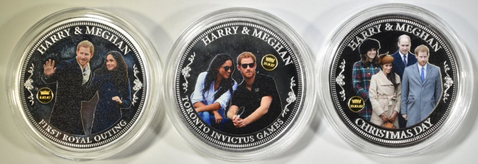 (3) 0.82 TORY OZ 90% HARRY & MEGHAN SILVER COINS: BID WITH SILVER CITY AUCTIONS ESTIMATE $100 - $150.