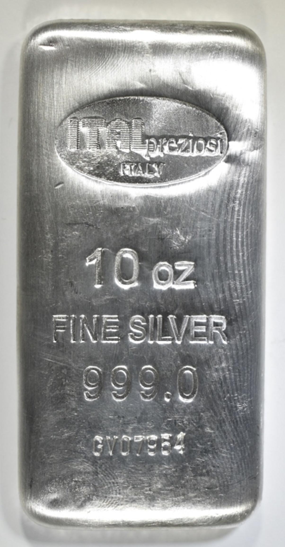 TEN OUNCE .999 SILVER BAR: TOP RATED AUCTION HOUSE ESTIMATE $340 - $360.