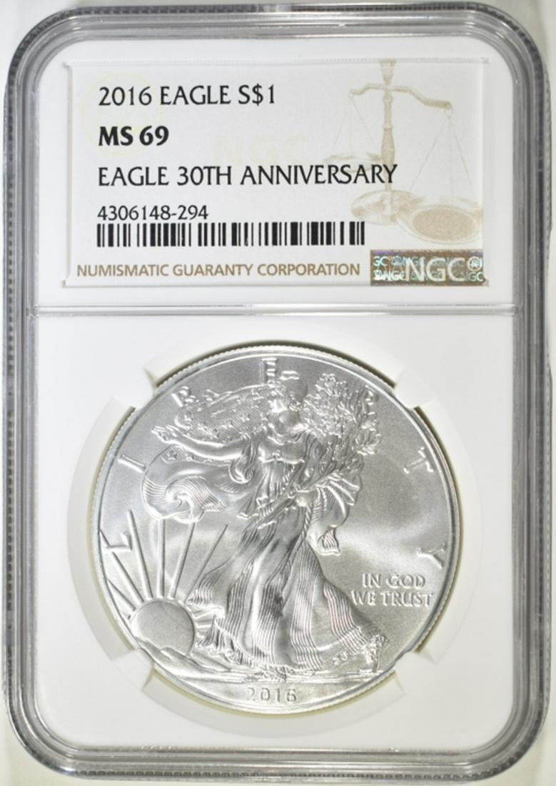 2016 30TH ANNIVERSARY SILVER EAGLE, NGC MS-69 (1 of 4)