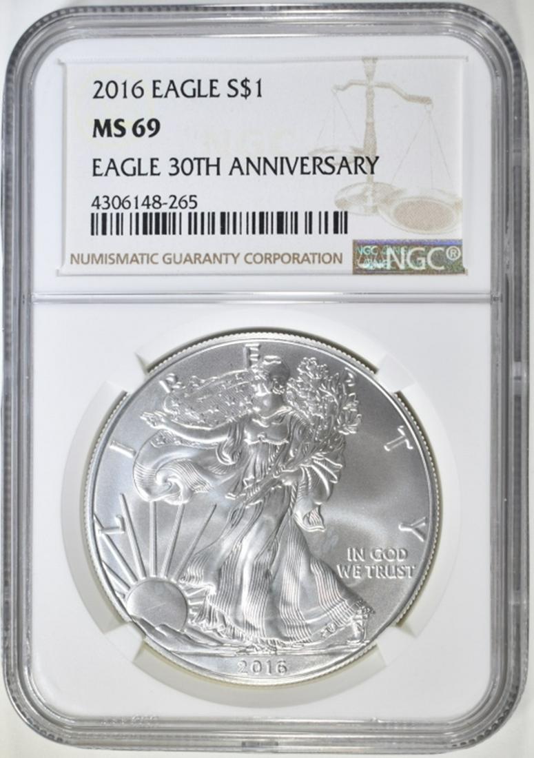 2016 30TH ANNIVERSARY SILVER EAGLE, NGC MS-69 (1 of 4)
