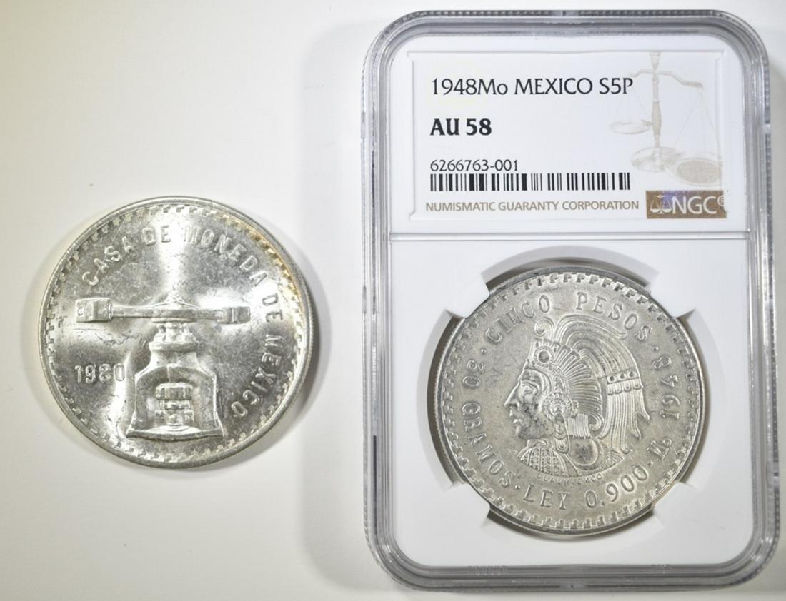 LOT OF 2 MEXICAN SILVER COINS: (1 of 2)