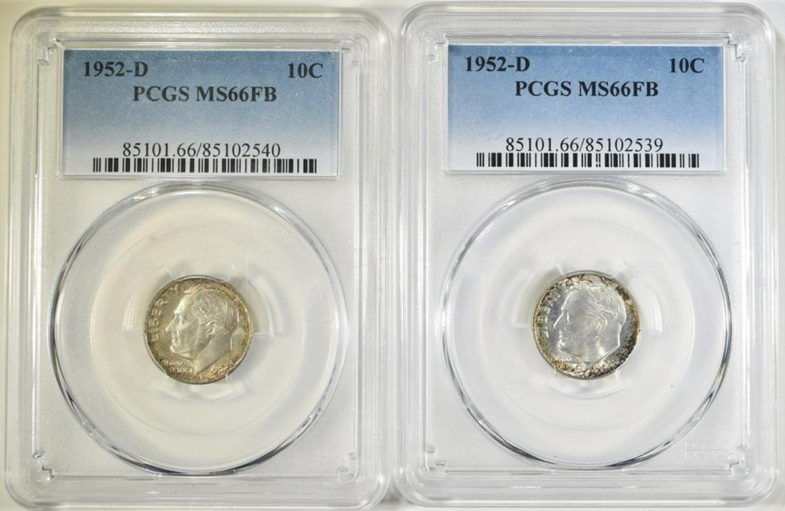 2 1952-D ROOSEVELT DIMES PCGS MS 66 FB (1 of 2)
