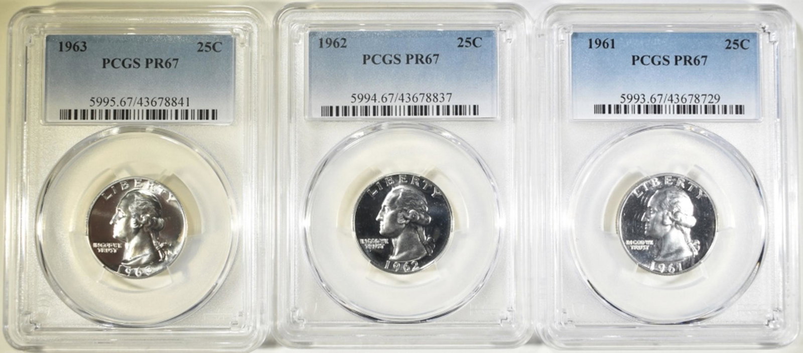 1961, 62 & 63 WASHINGTON QTRS PCGS PR-67 (1 of 2)