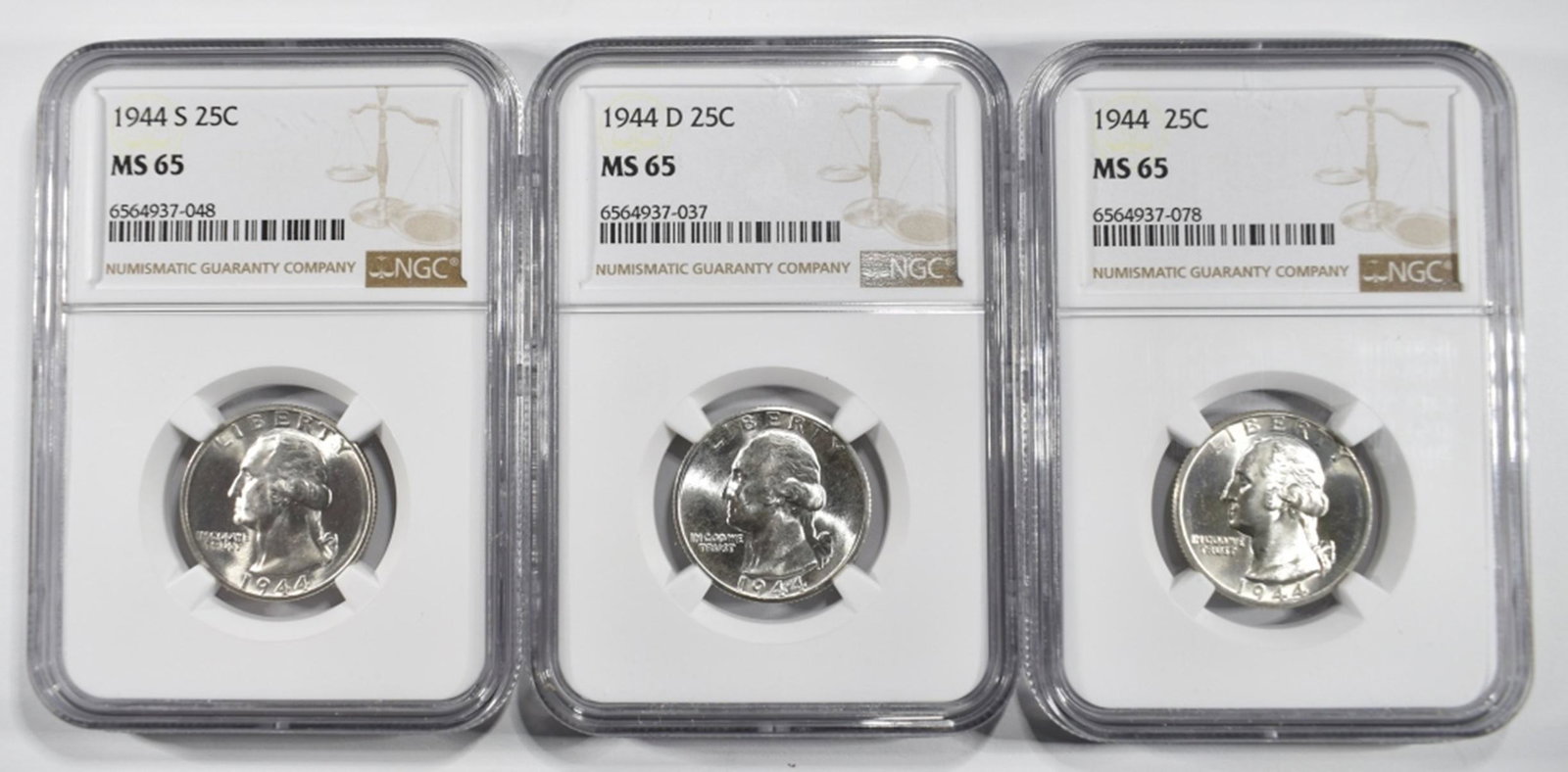 1944 P,D,S WASHINGTON QUARTERS NGC MS 65 (1 of 4)