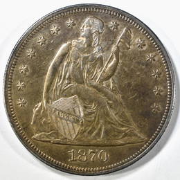 1870-CC SEATED LIBERTY DOLLAR AU/BU