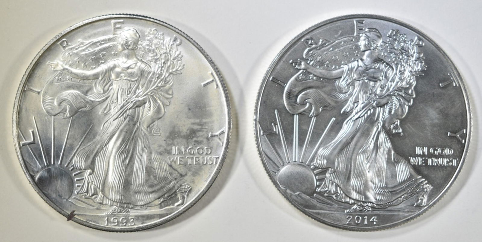 1993 & 2014 BU AMERICAN SILVER EAGLES (1 of 2)