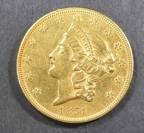 1851-O GOLD $20 LIBERTY  NICE BU