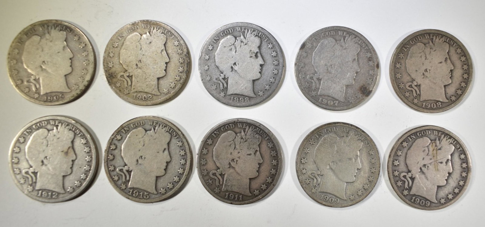 10 MIXED DATE BARBER HALF DOLLARS GOOD (1 of 2)