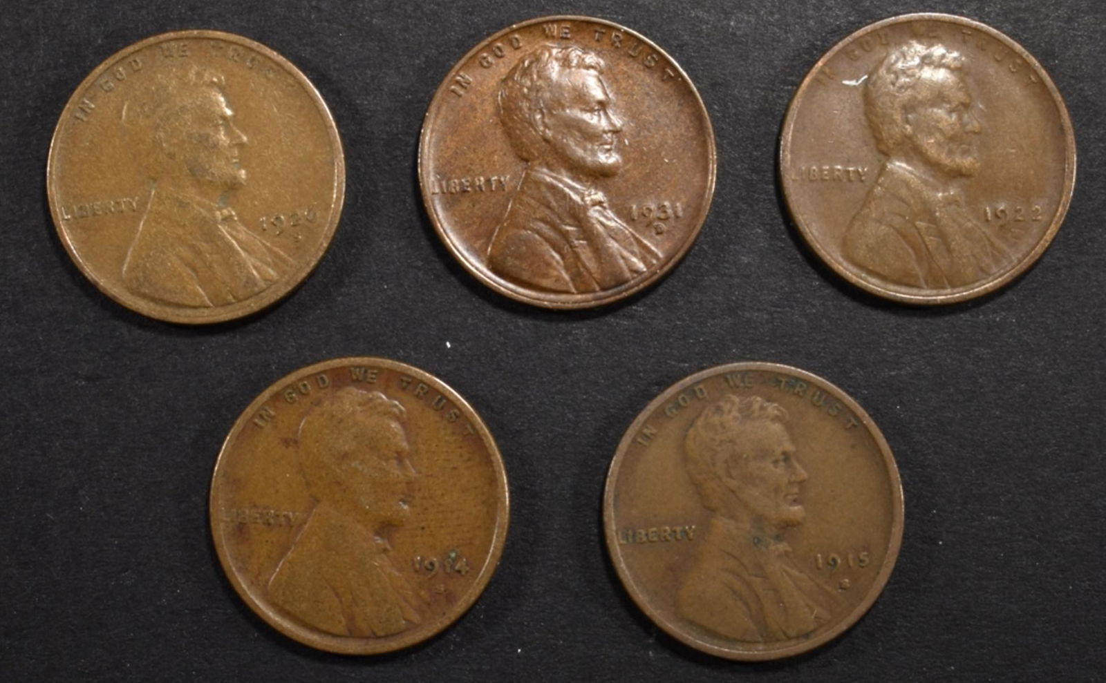 LOT OF 5 KEY DATE LINCOLN CENTS: (1 of 2)