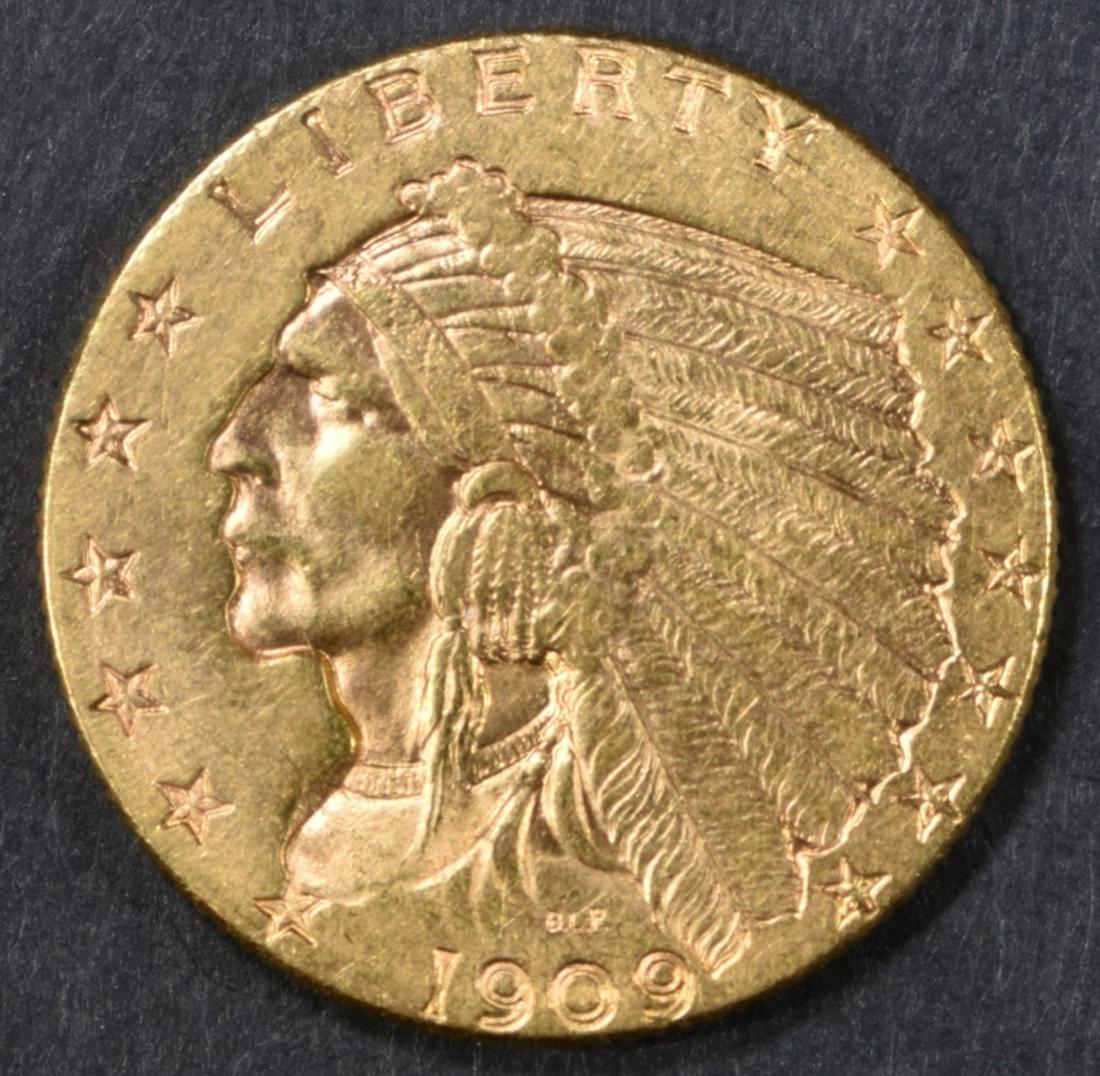 1909 GOLD $2.5 INDIAN CH BU: TOP RATED AUCTION HOUSE. ESTIMATE $750 - $800.