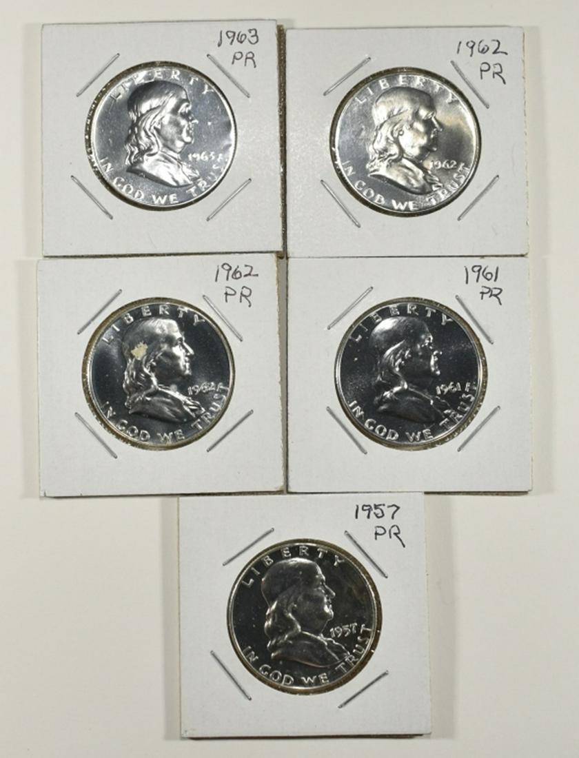 1957, 61, (2) 62, 63 PROOF FRANKLIN HALF DOLLARS (1 of 2)