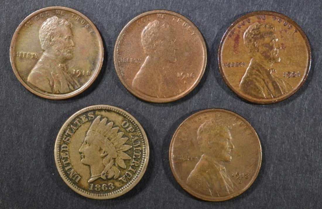 LOT OF 5 MIXED CENTS: (1 of 2)