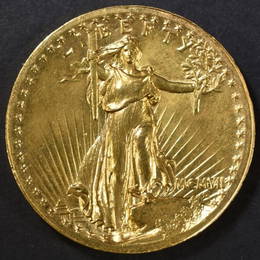 1907 $20 GOLD HIGH RELIEF SAINT GAUDENS BU