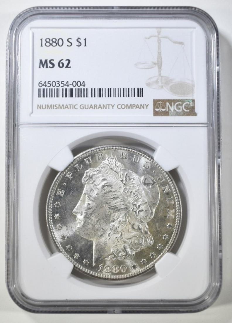 1880-S MORGAN DOLLAR, NGC MS-62: WEEKLY COIN & CURRENCY AUCTIONS ESTIMATE $80 - $120.