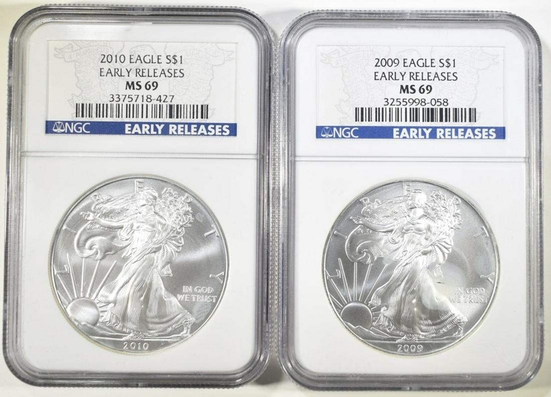 2009 & 2010 AMERICAN SILVER EAGLES  NGC MS-69 (1 of 2)