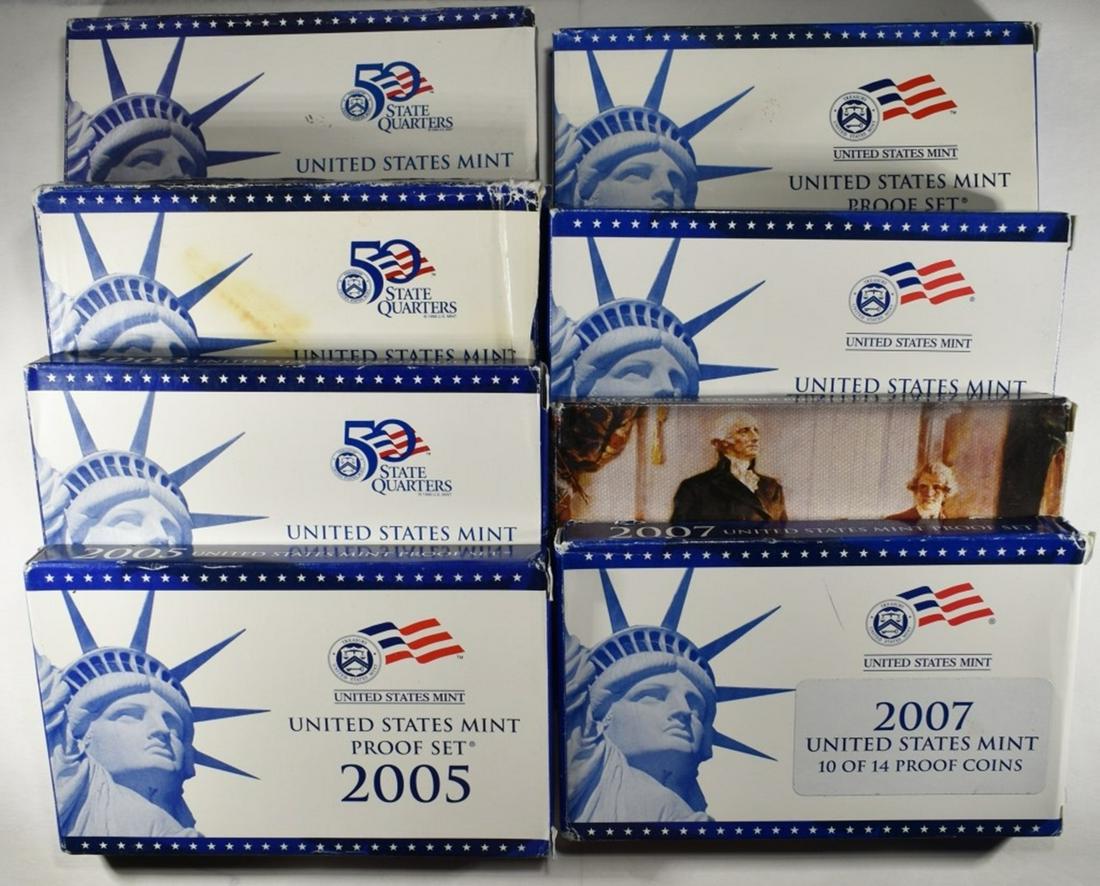 8 U.S. MINT PROOF SETS FROM THE 2000'S: (1 of 2)