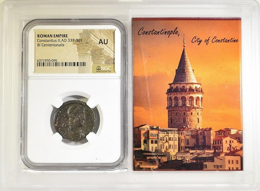 AD 337-361 CONSTANTIUS II BI CENTENIONALIS NGC AU (1 of 4)